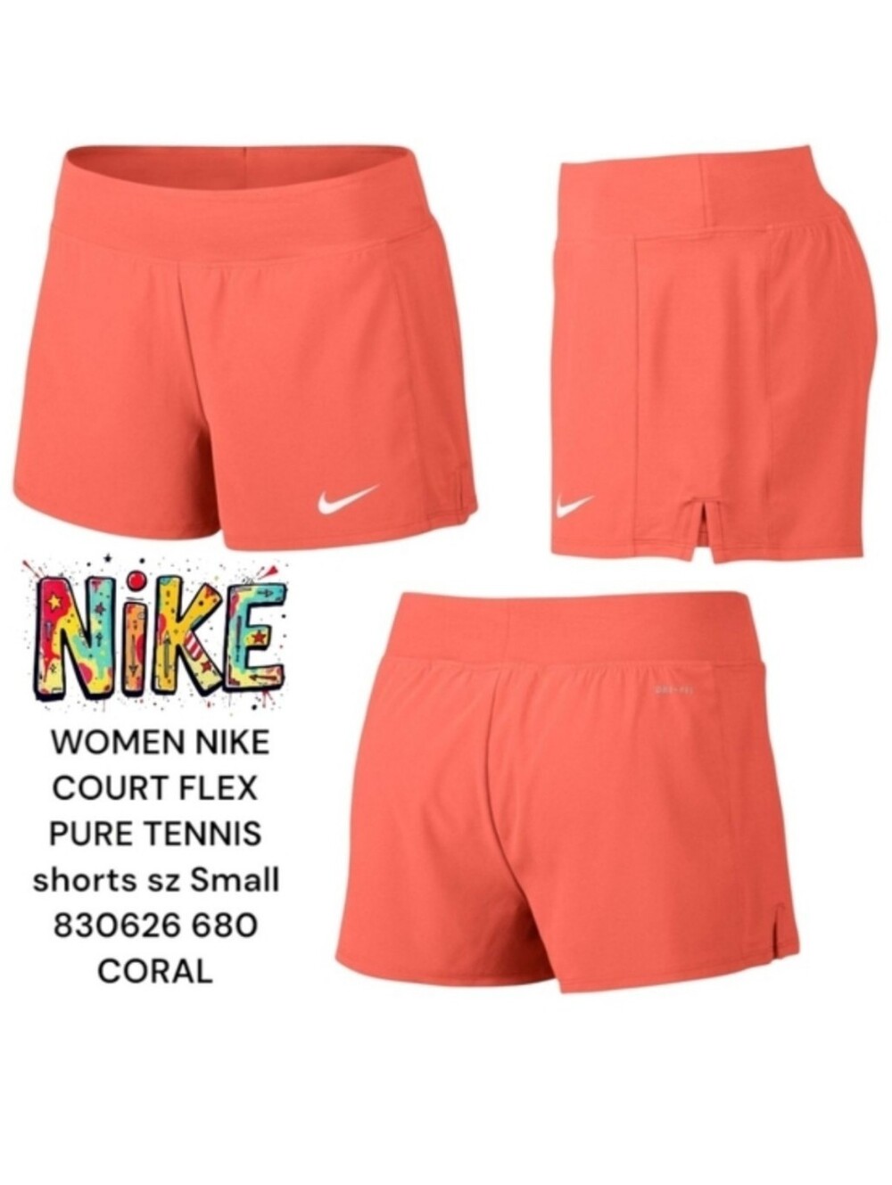 Nike Women's Nike Court 3" Flex Pure Tennis Shorts Built In Shorts Deep Coral S